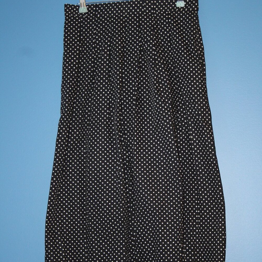 Orvis Made in USA Black and White Polka Dot Skirt Size 14 100% Cotton Modest